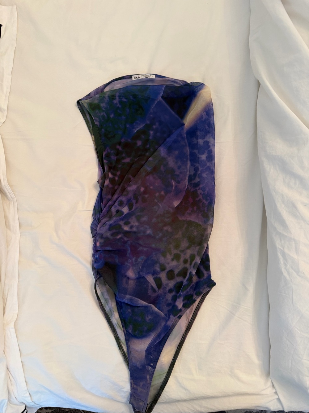 Zara Purple and Navy Sheer Mesh Bodysuit